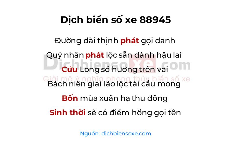 Dịch thơ biển số 88945