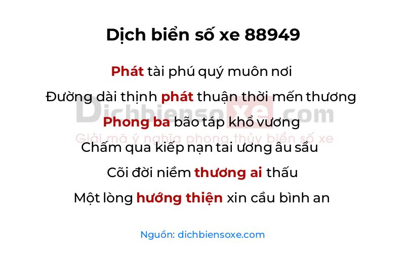 Dịch thơ biển số 88949