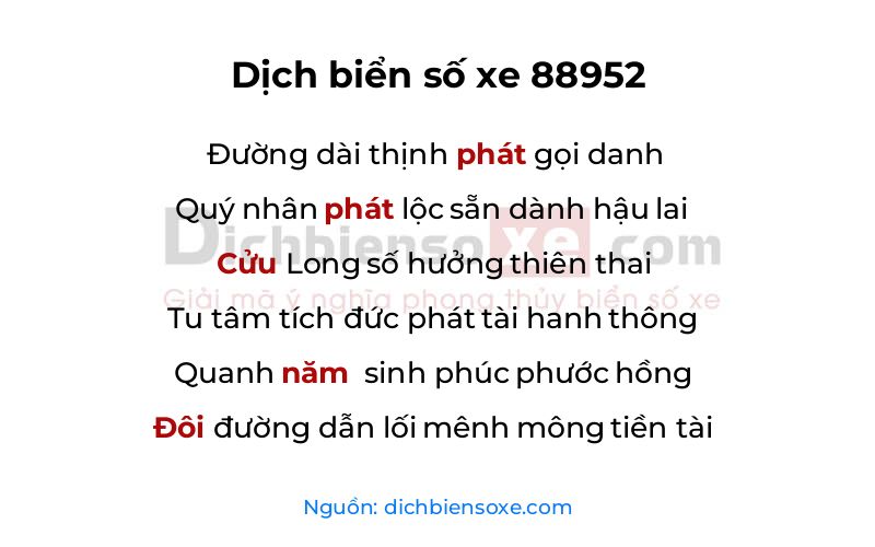 Dịch thơ biển số 88952