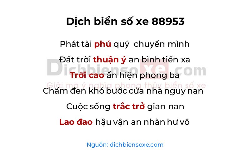 Dịch thơ biển số 88953