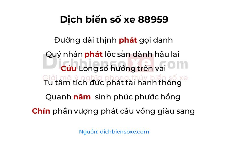 Dịch thơ biển số 88959
