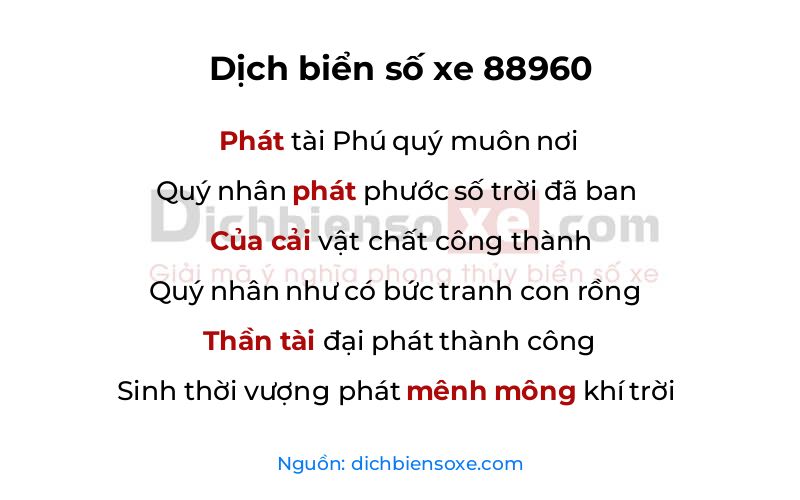 Dịch thơ biển số 88960