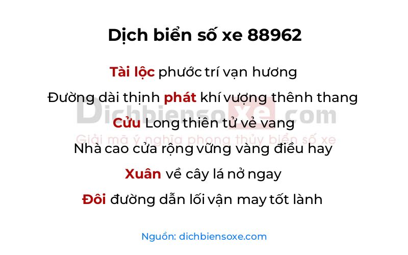 Dịch thơ biển số 88962