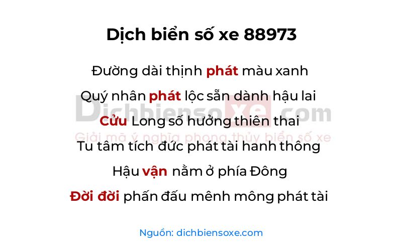 Dịch thơ biển số 88973