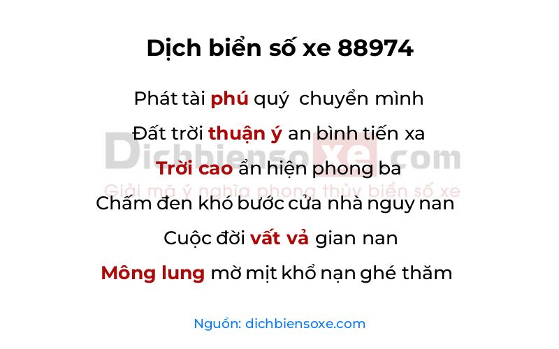 Dịch thơ biển số 88974
