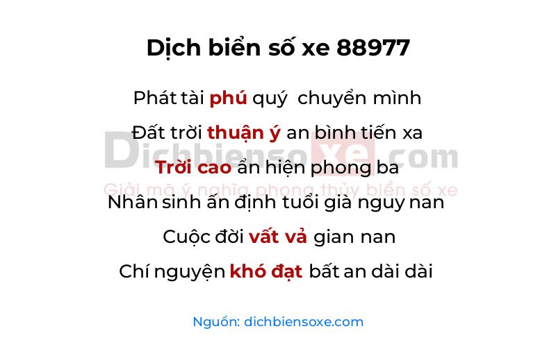 Dịch thơ biển số 88977