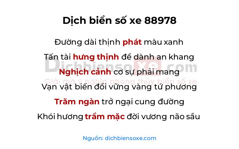Dịch thơ biển số 88978