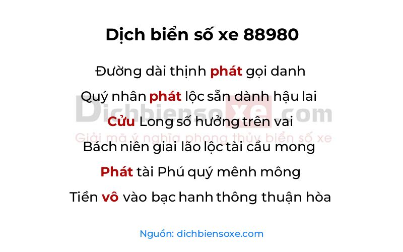 Dịch thơ biển số 88980