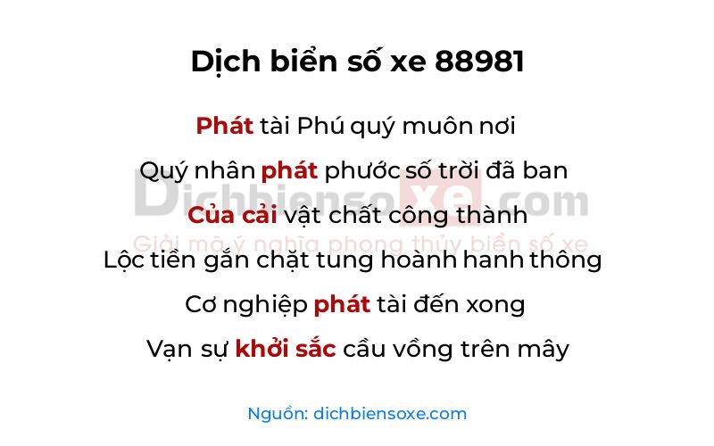 Dịch thơ biển số 88981