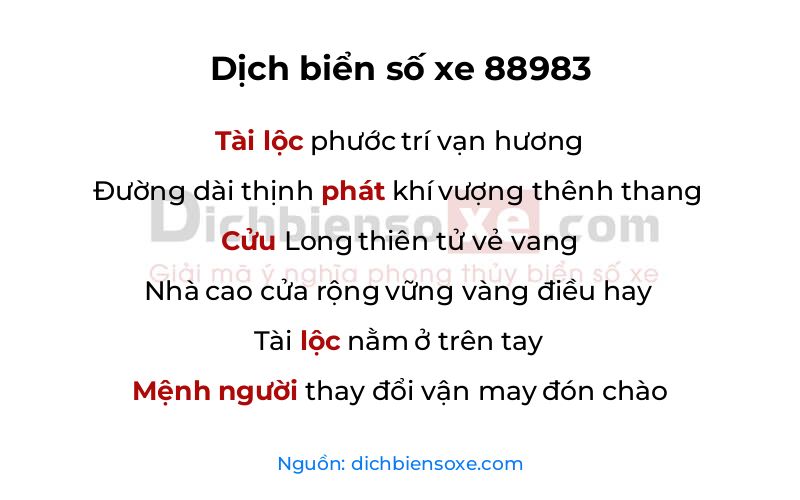 Dịch thơ biển số 88983