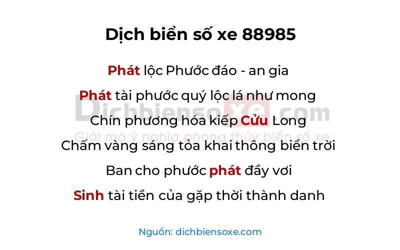 Dịch thơ biển số 88985