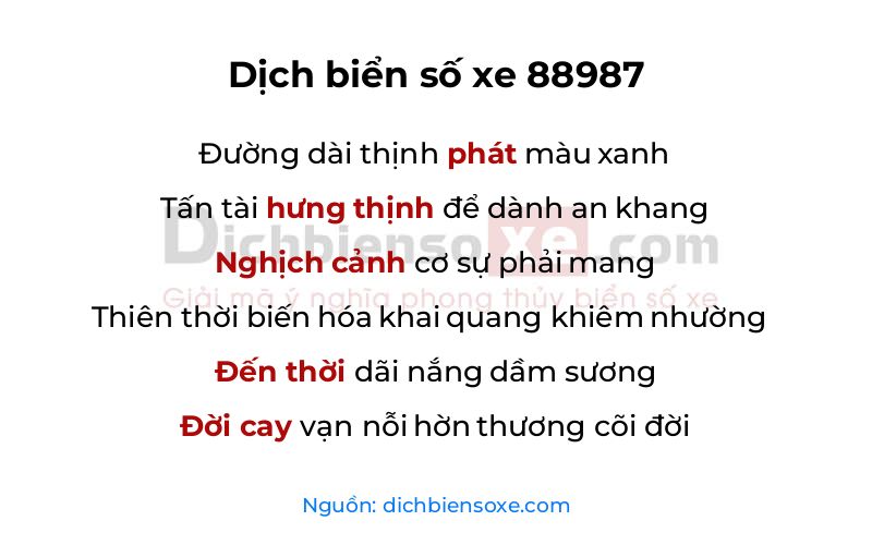 Dịch thơ biển số 88987