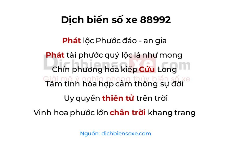 Dịch thơ biển số 88992