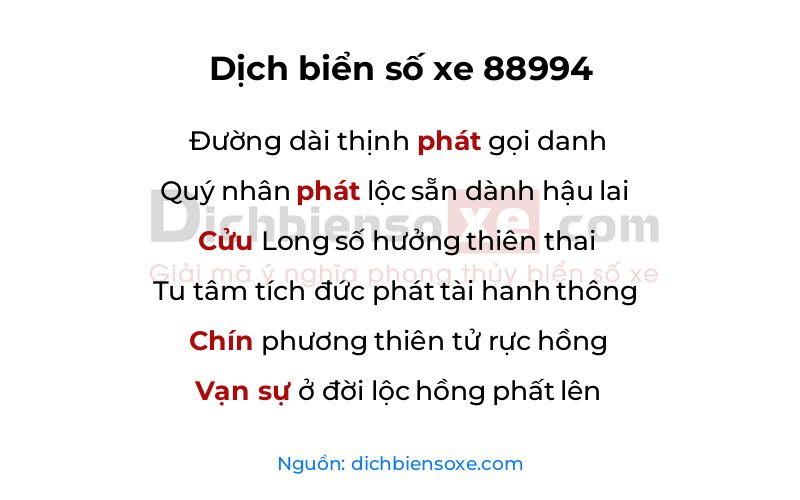 Dịch thơ biển số 88994