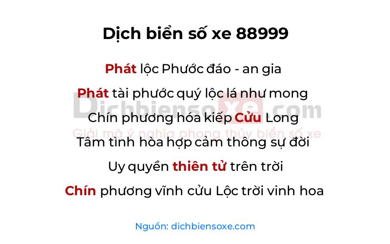 Dịch thơ biển số 88999