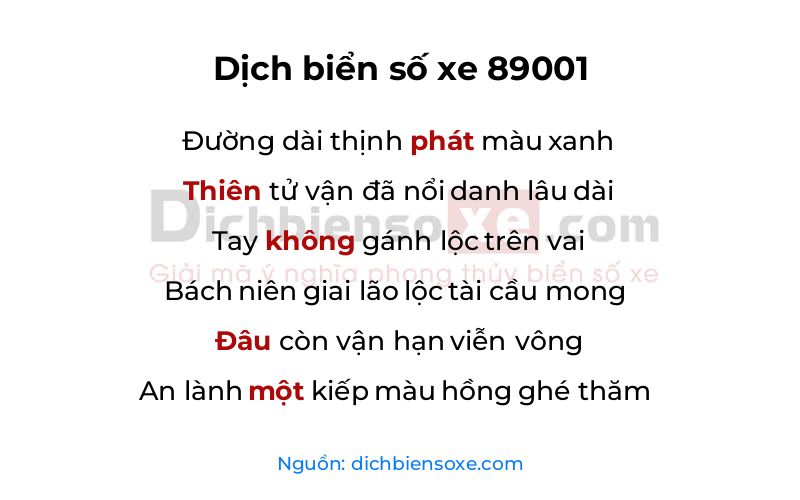 Dịch thơ biển số 89001