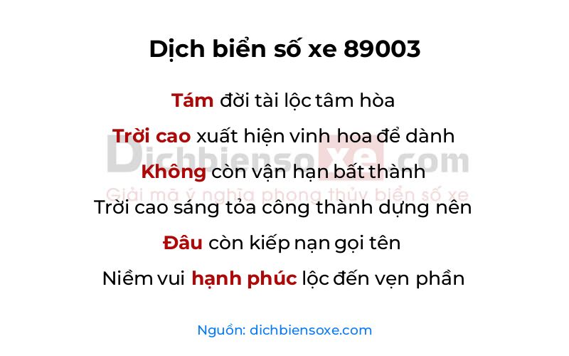 Dịch thơ biển số 89003