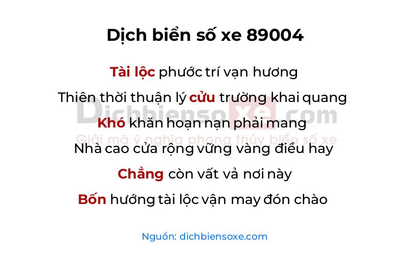 Dịch thơ biển số 89004
