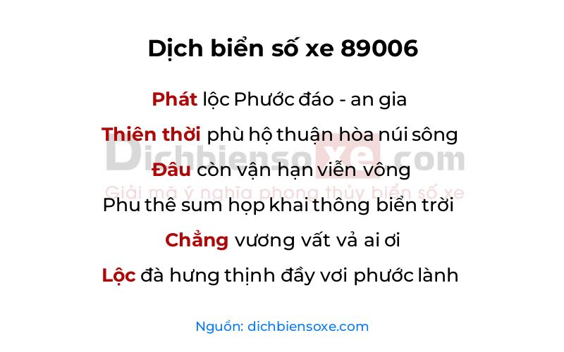 Dịch thơ biển số 89006