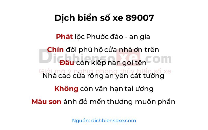 Dịch thơ biển số 89007