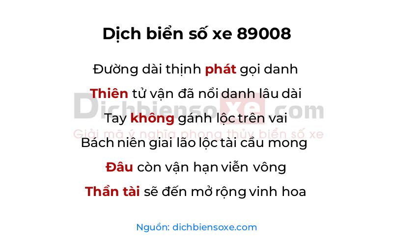 Dịch thơ biển số 89008