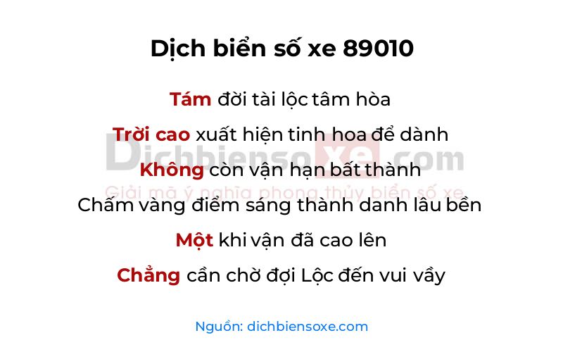 Dịch thơ biển số 89010