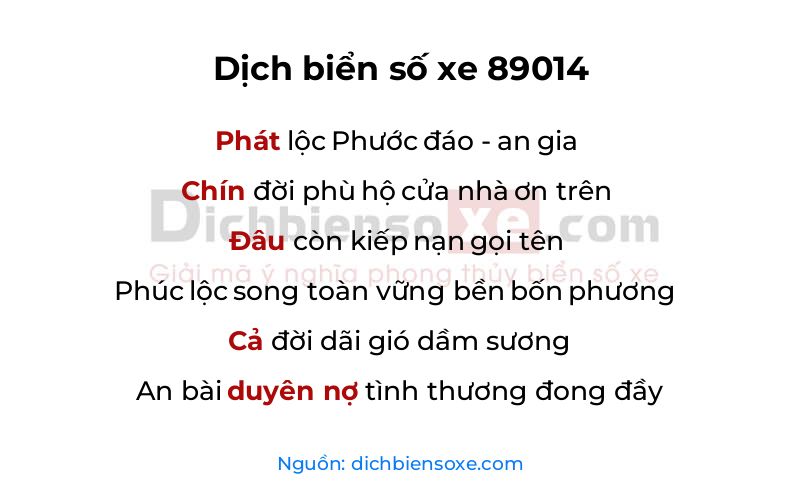 Dịch thơ biển số 89014