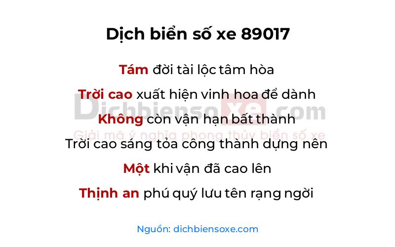 Dịch thơ biển số 89017