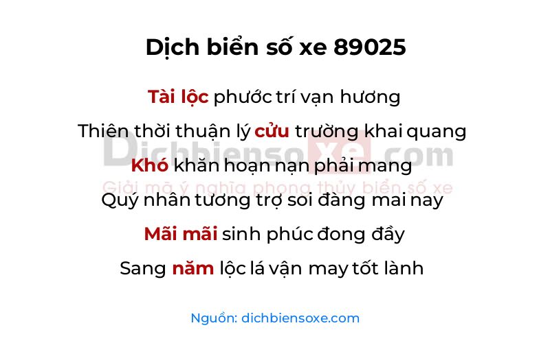 Dịch thơ biển số 89025