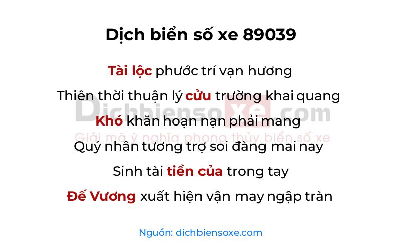 Dịch thơ biển số 89039