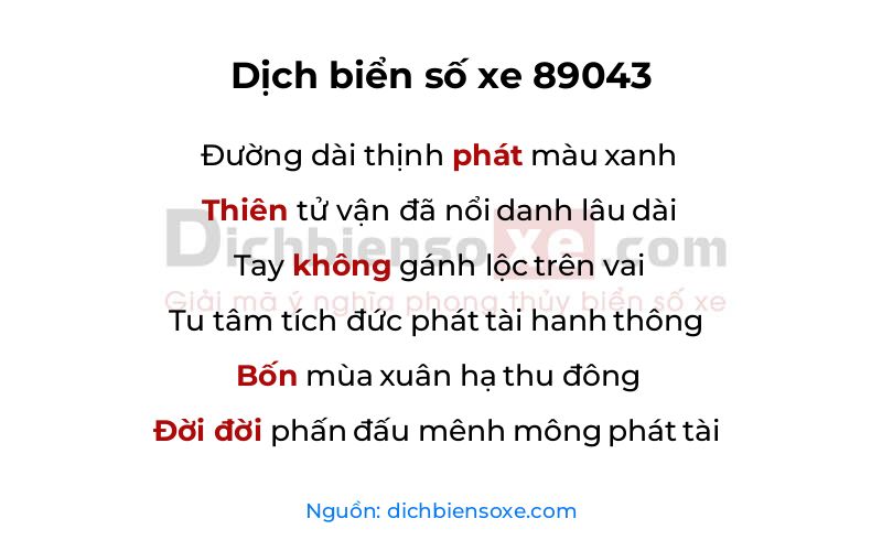 Dịch thơ biển số 89043