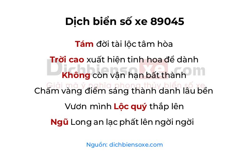 Dịch thơ biển số 89045