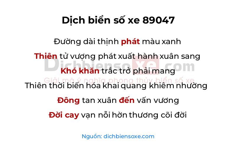 Dịch thơ biển số 89047