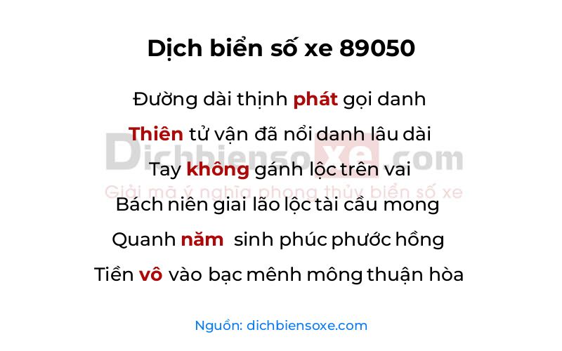 Dịch thơ biển số 89050