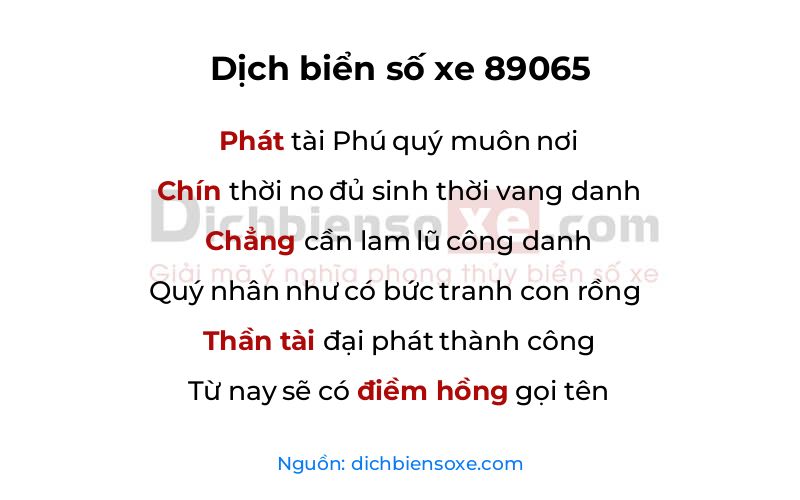 Dịch thơ biển số 89065