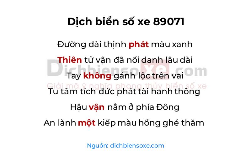 Dịch thơ biển số 89071