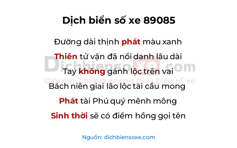 Dịch thơ biển số 89085