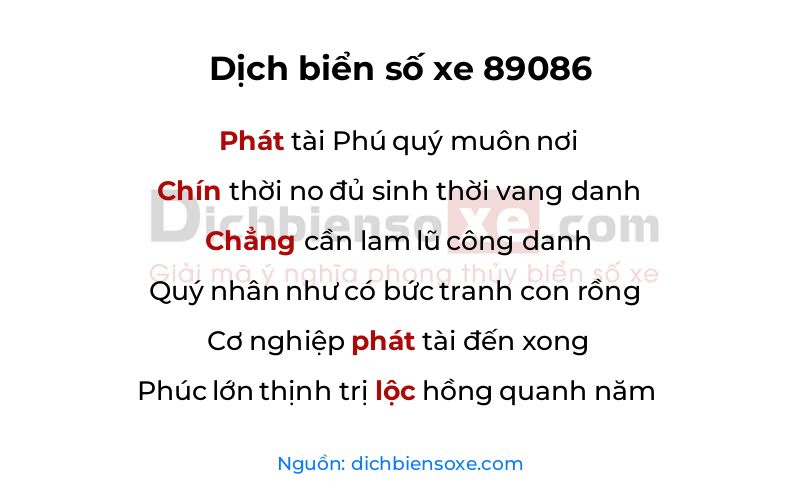 Dịch thơ biển số 89086