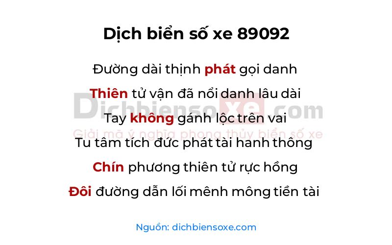 Dịch thơ biển số 89092