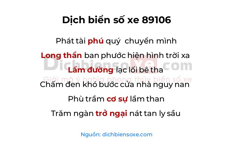 Dịch thơ biển số 89106