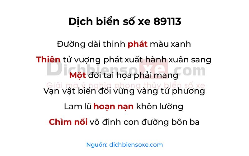 Dịch thơ biển số 89113