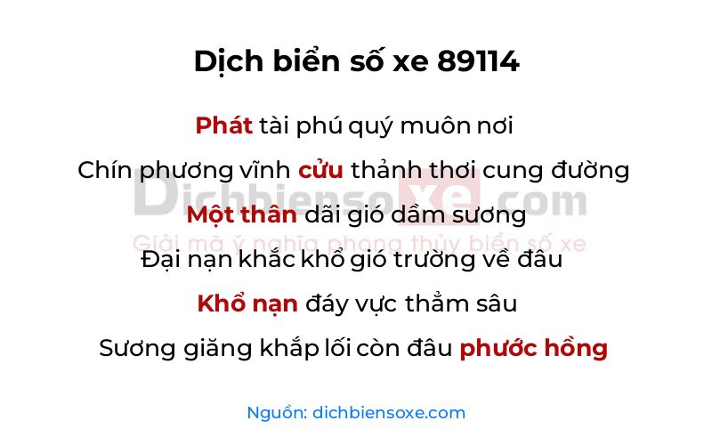 Dịch thơ biển số 89114