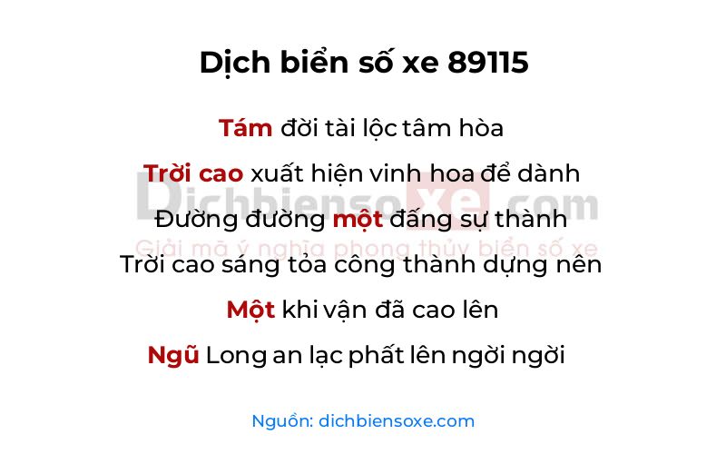 Dịch thơ biển số 89115