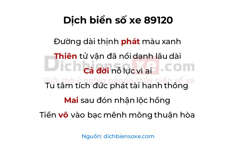 Dịch thơ biển số 89120