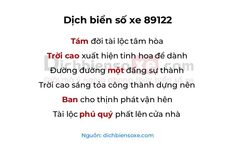 Dịch thơ biển số 89122