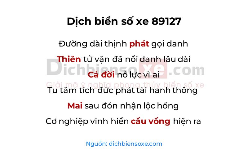 Dịch thơ biển số 89127