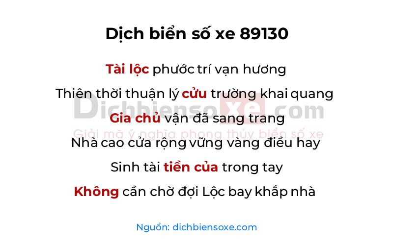 Dịch thơ biển số 89130