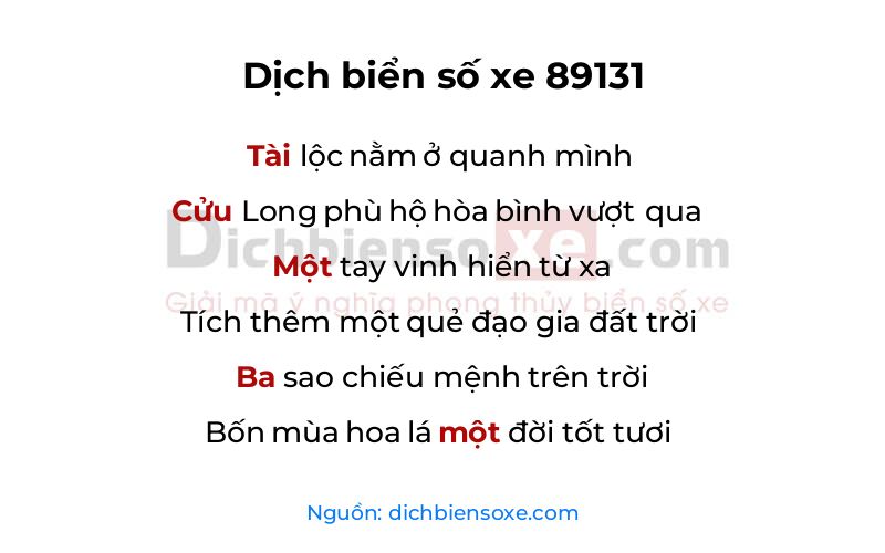 Dịch thơ biển số 89131