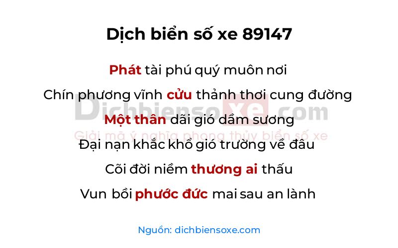 Dịch thơ biển số 89147