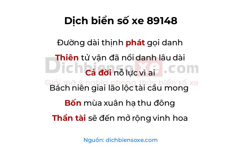 Dịch thơ biển số 89148